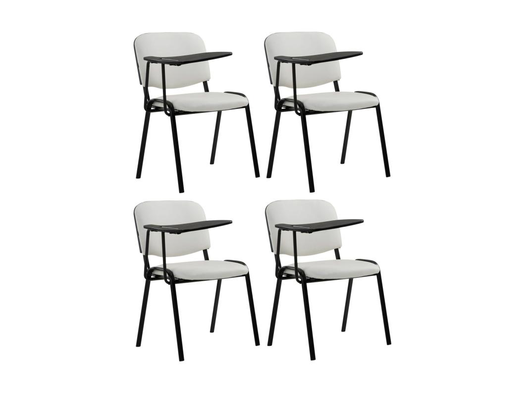 Lot de 4  Chaise de conférence - Similicuir & Métal noir mat - Blanc - Ken mit Klapptisch
