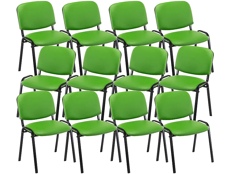 Lot de 12  Chaise de conférence - Similicuir & Métal noir mat - Vert - Ken