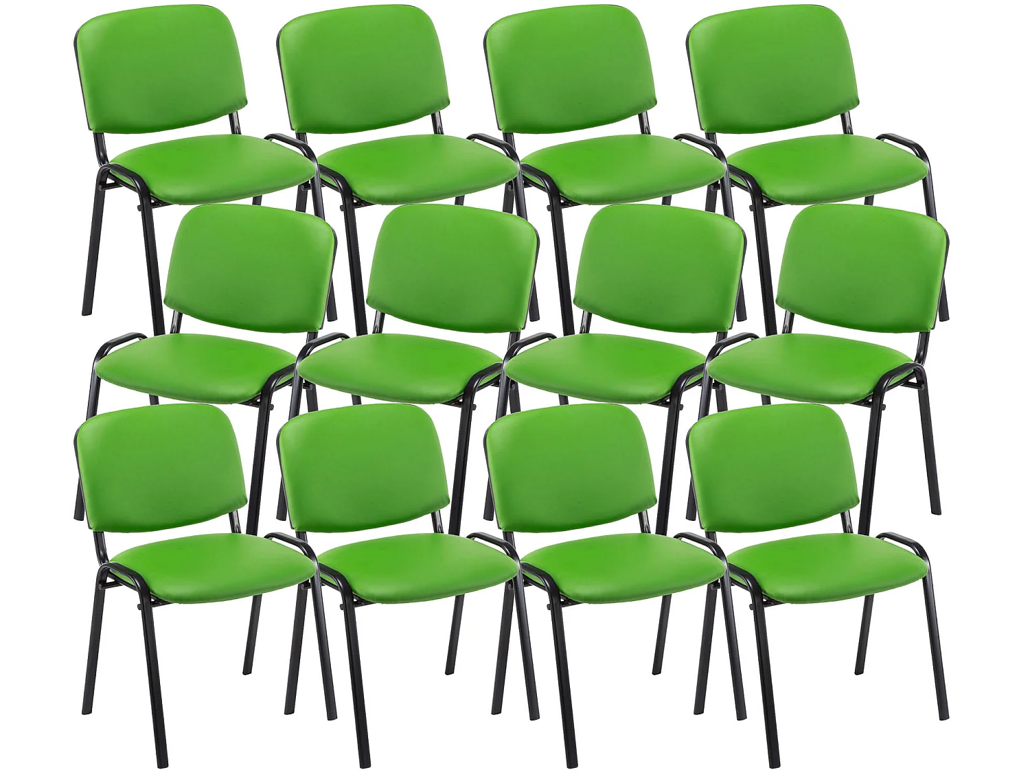 Lot de 12  Chaise de conférence - Similicuir & Métal noir mat - Vert - Ken
