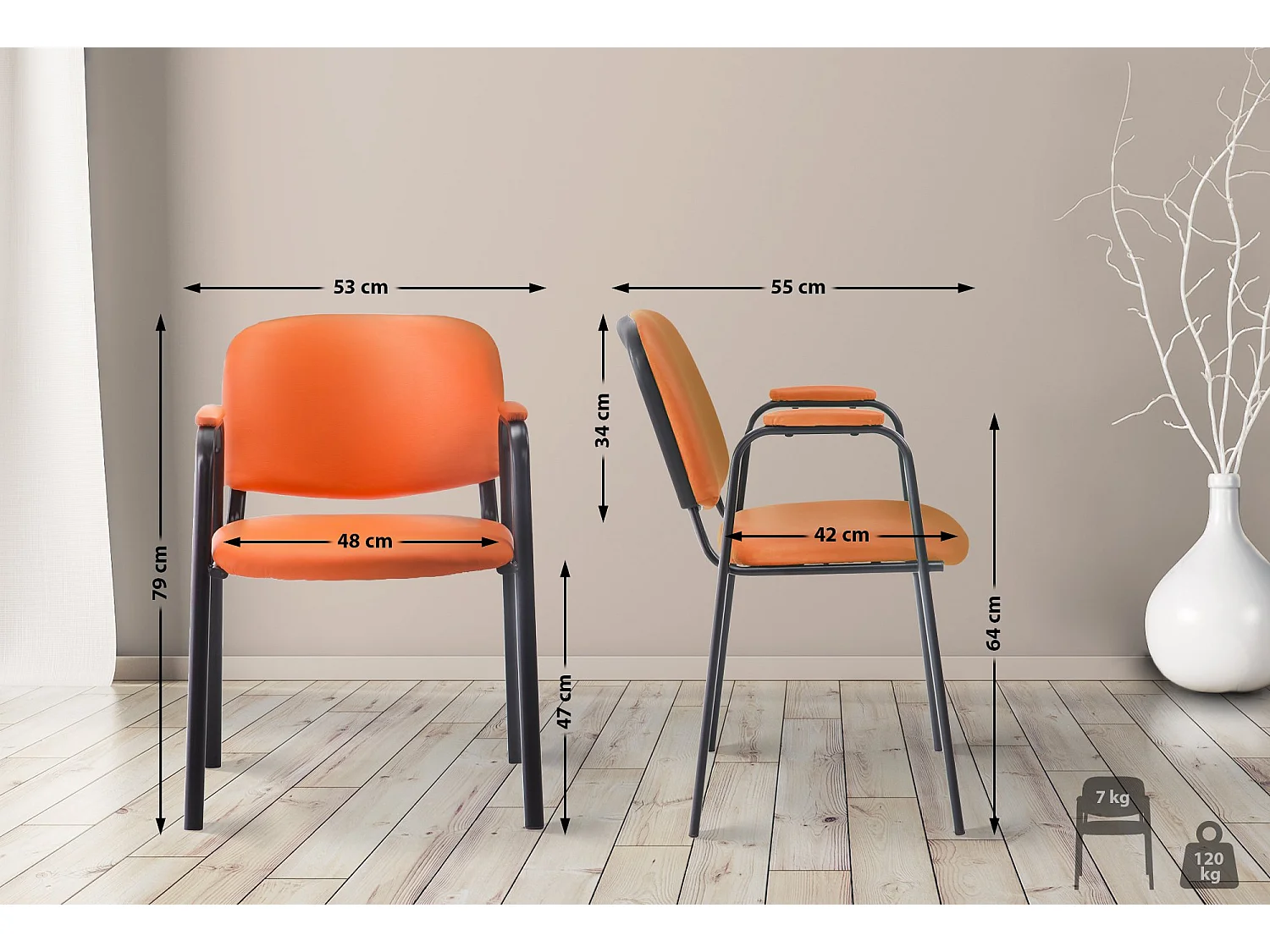 Chaise de conférence - Similicuir & Métal noir mat - Orange - Ken Pro