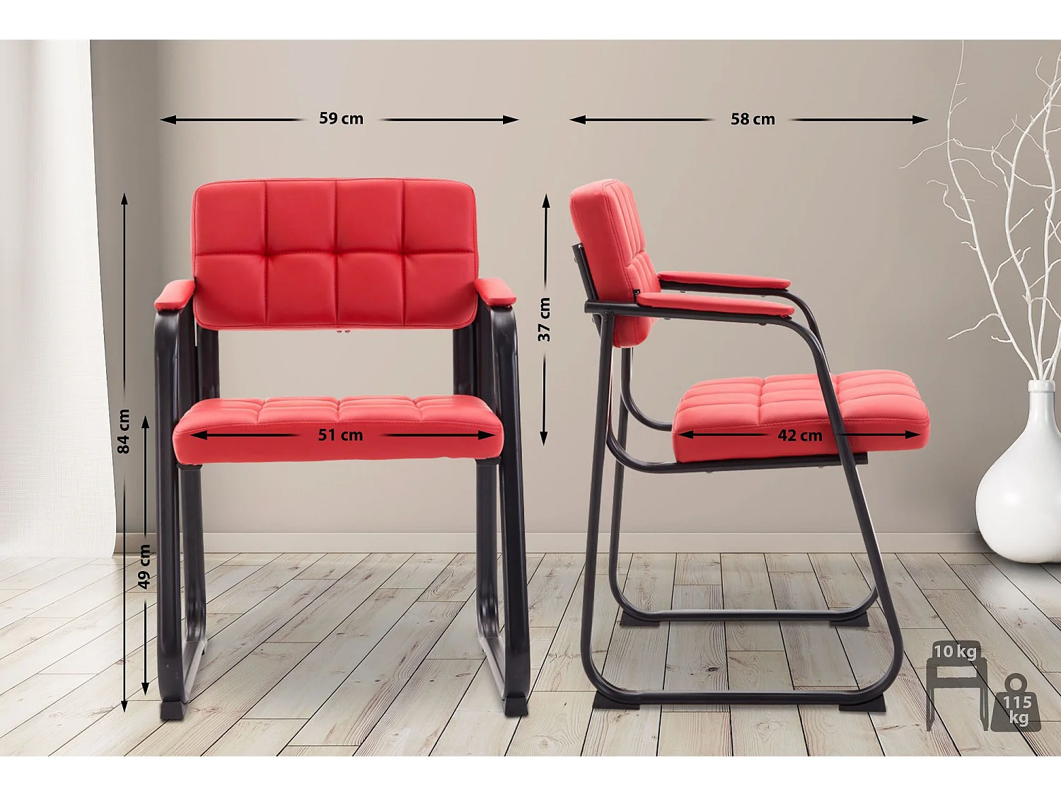 Stoel met armleuningen - Kunstleer & natura - rood - Canada B