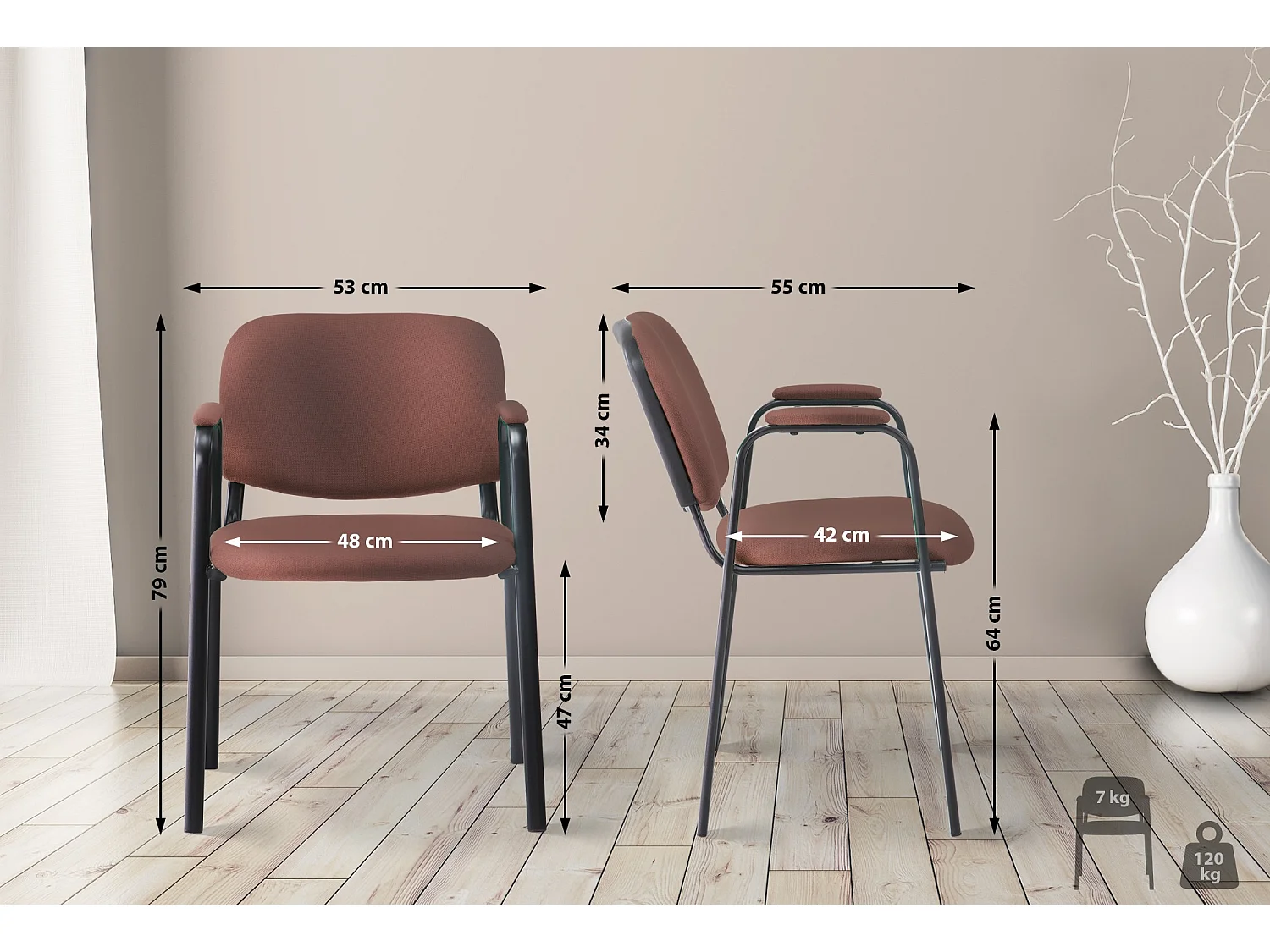 Conferentiestoelen - Stof & Metaal mat zwart - bruin - Ken Pro