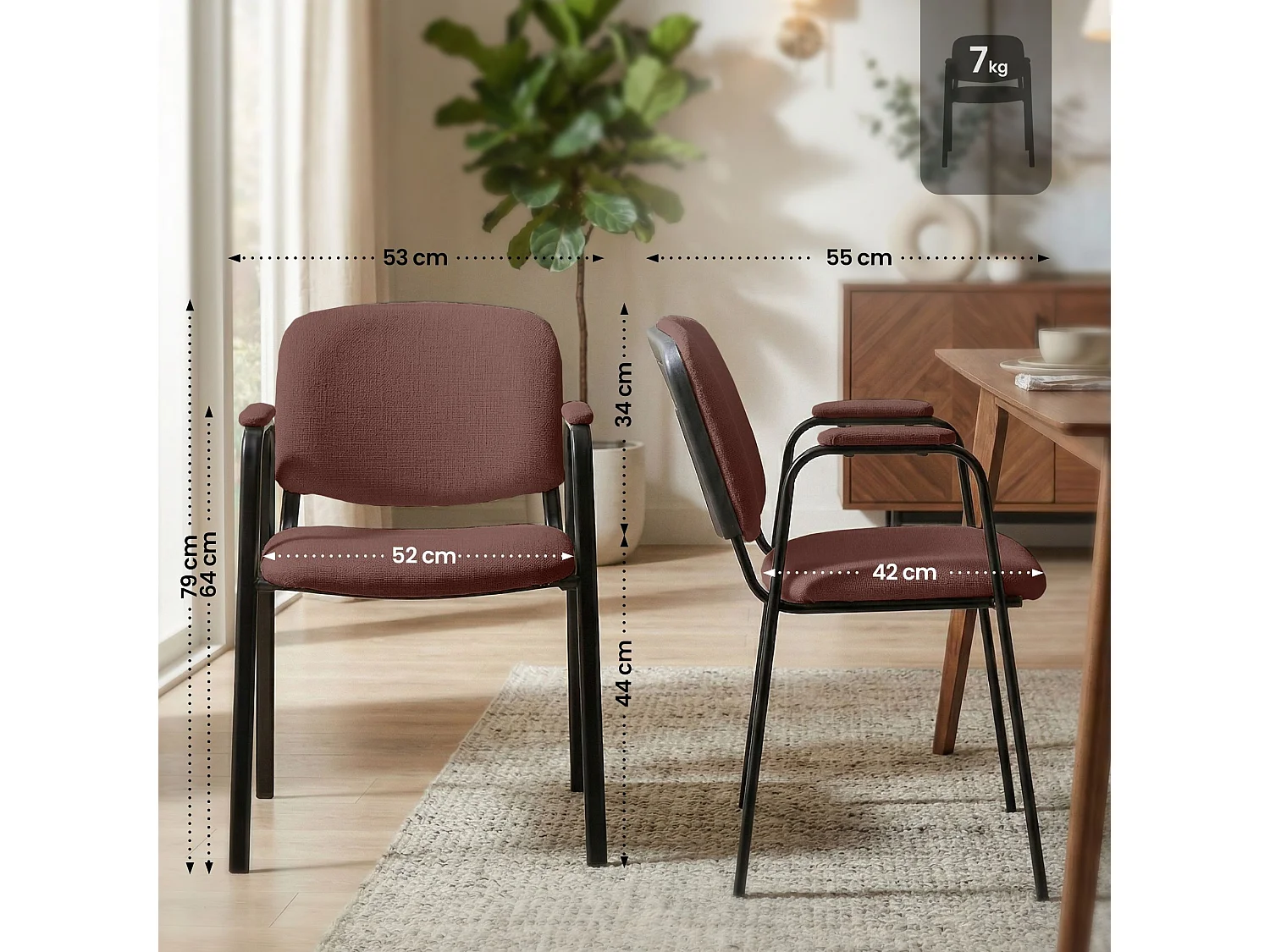 Chaise de conférence - Tissu & Blanc - Marron - Ken Pro