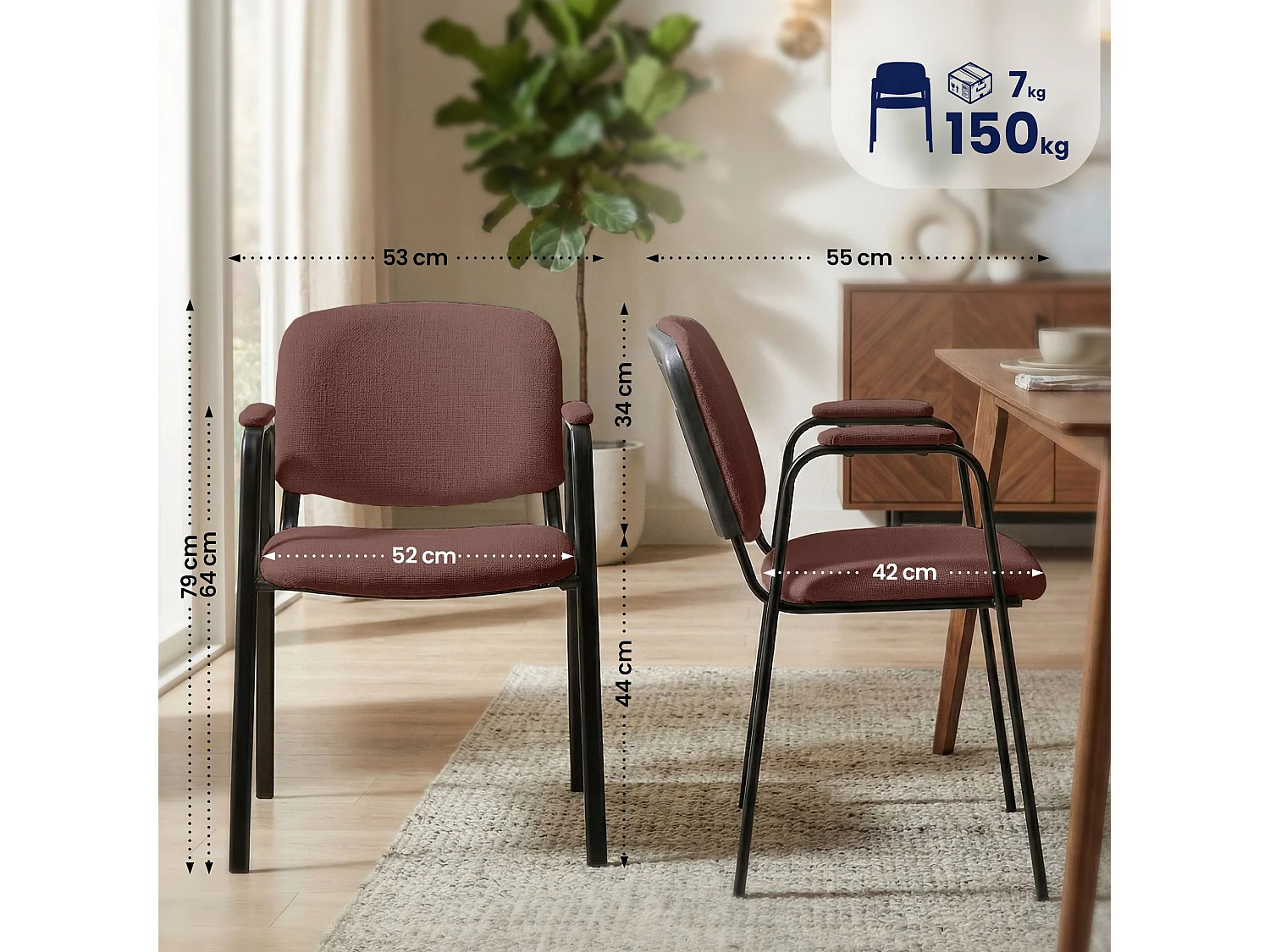 Chaise de conférence - Tissu & Blanc - Marron - Ken Pro