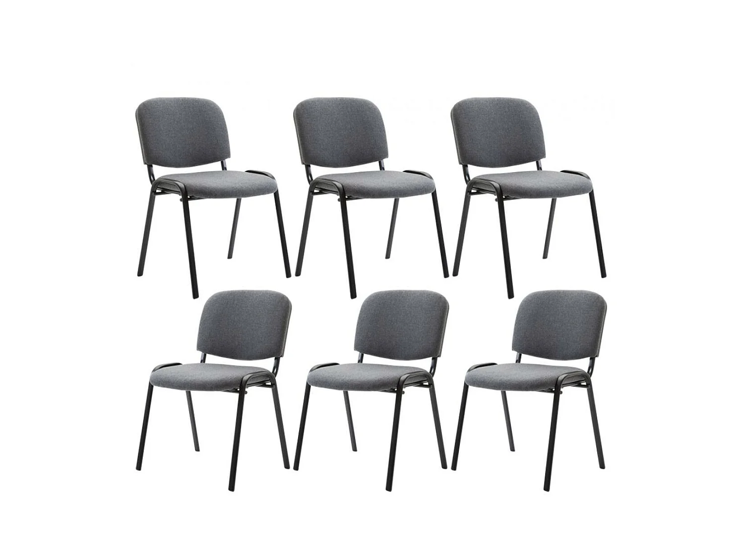 Lot de 6 Chaise de salle à manger - Tissu & Métal noir mat - Gris - Ken