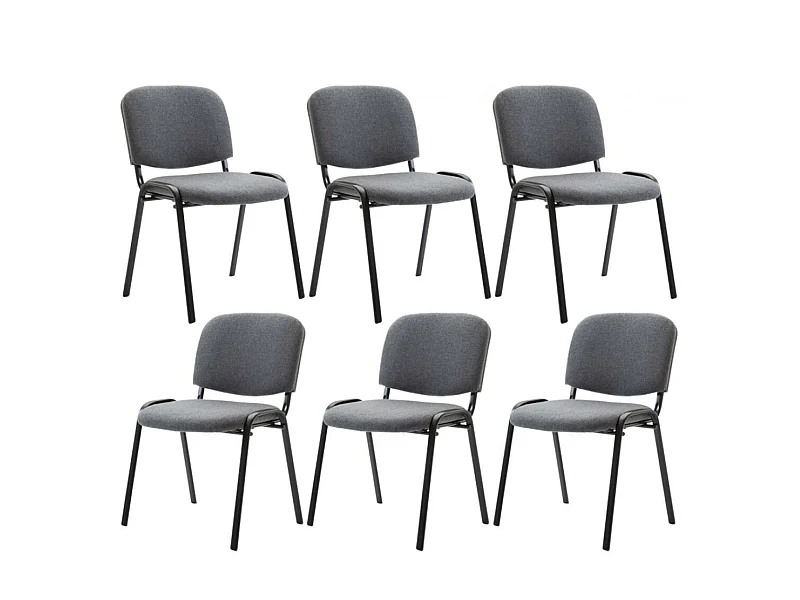 Lot de 6 Chaise de salle à manger - Tissu & Métal noir mat - Gris - Ken