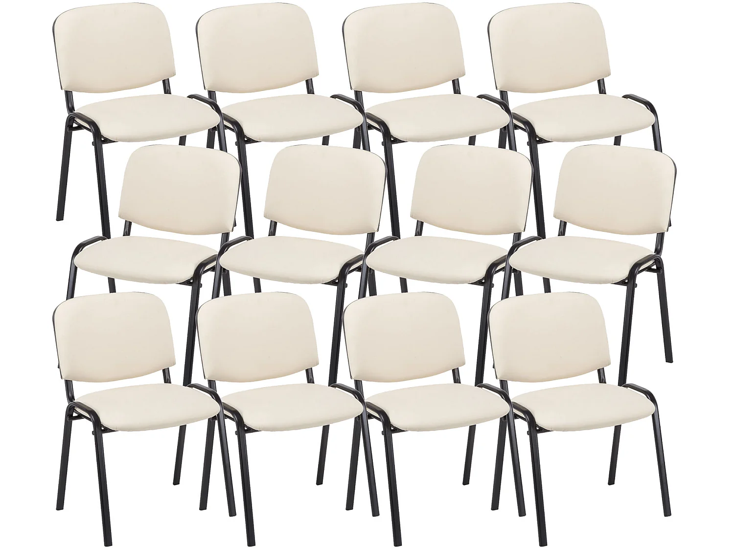 Lot de 12  Chaise de conférence - Similicuir & Métal noir mat - Crème - Ken