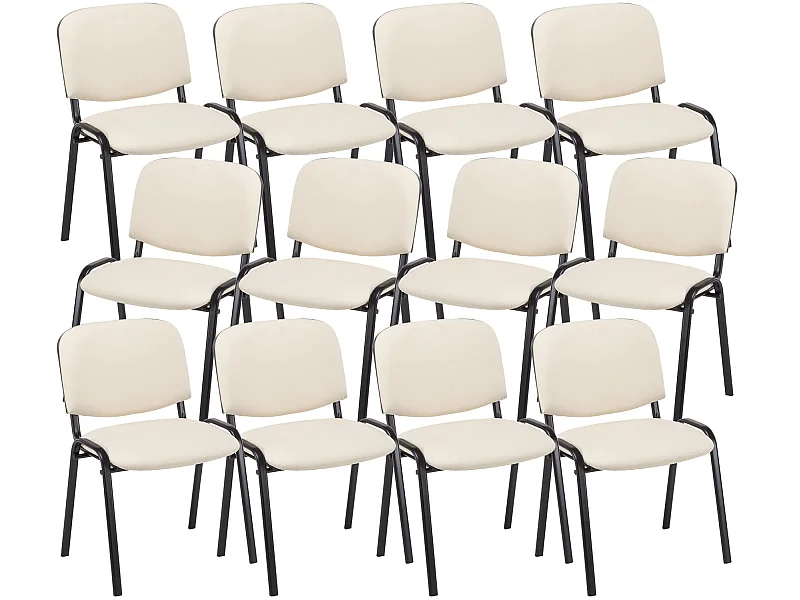Lot de 12  Chaise de conférence - Similicuir & Métal noir mat - Crème - Ken