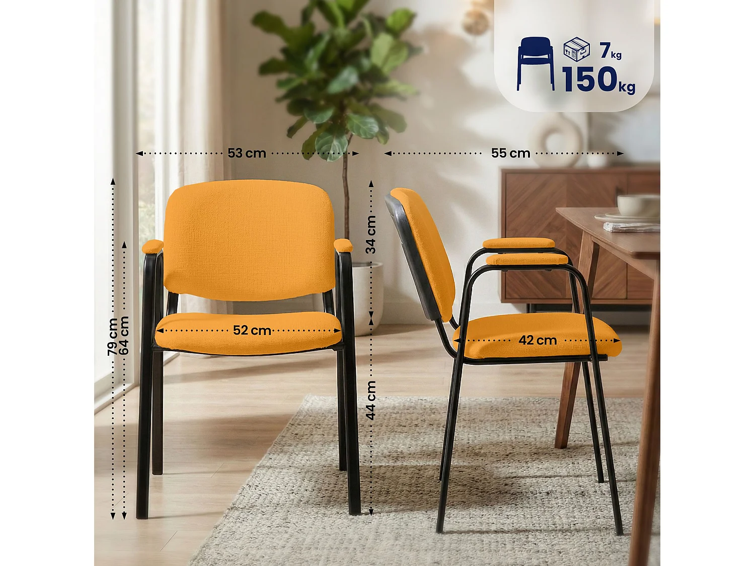 Lot de 4  Chaise de conférence - Tissu - Orange - Ken Pro