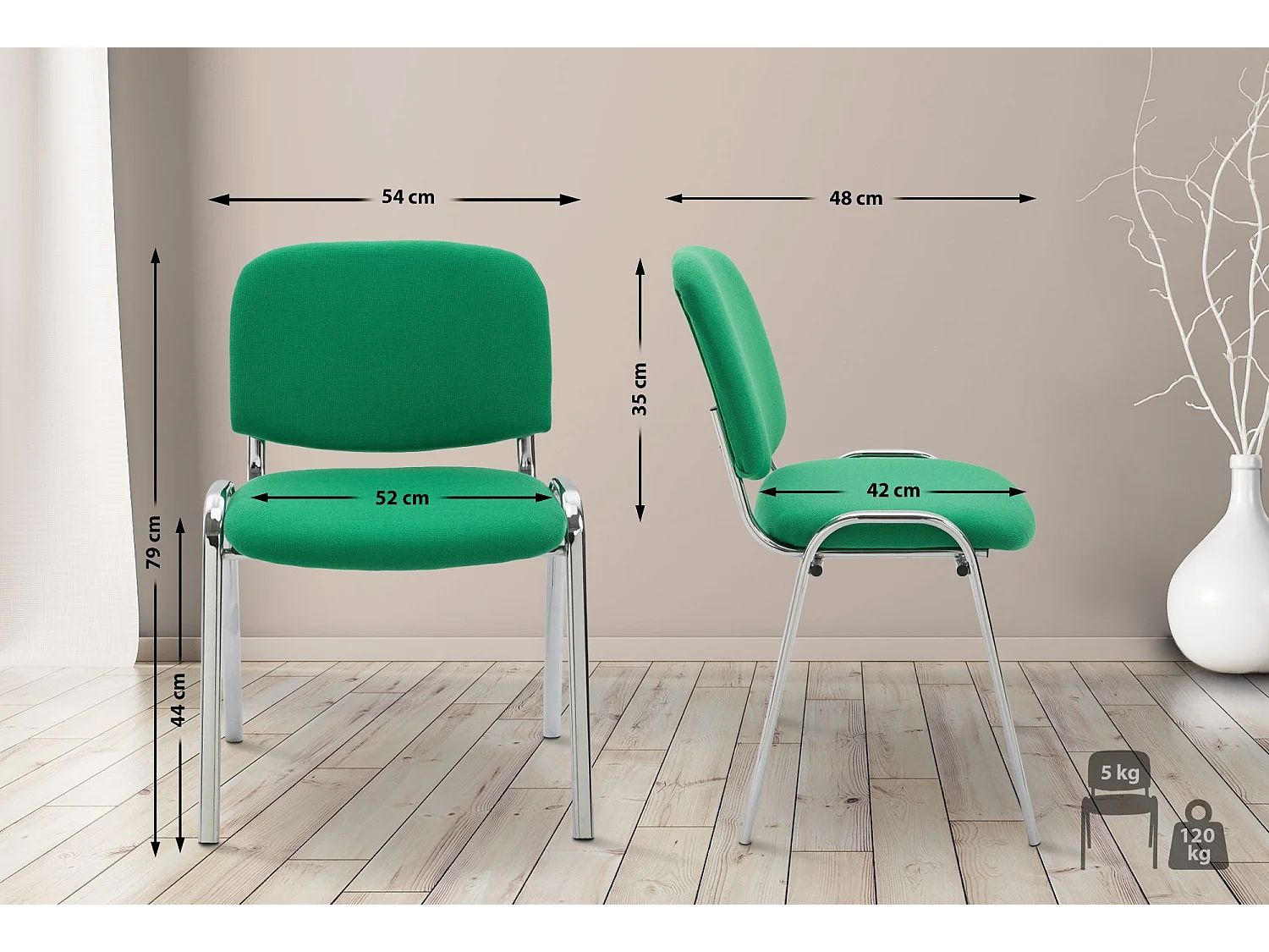 Chaise de salle à manger - Tissu & Métal chromé - Vert - Ken