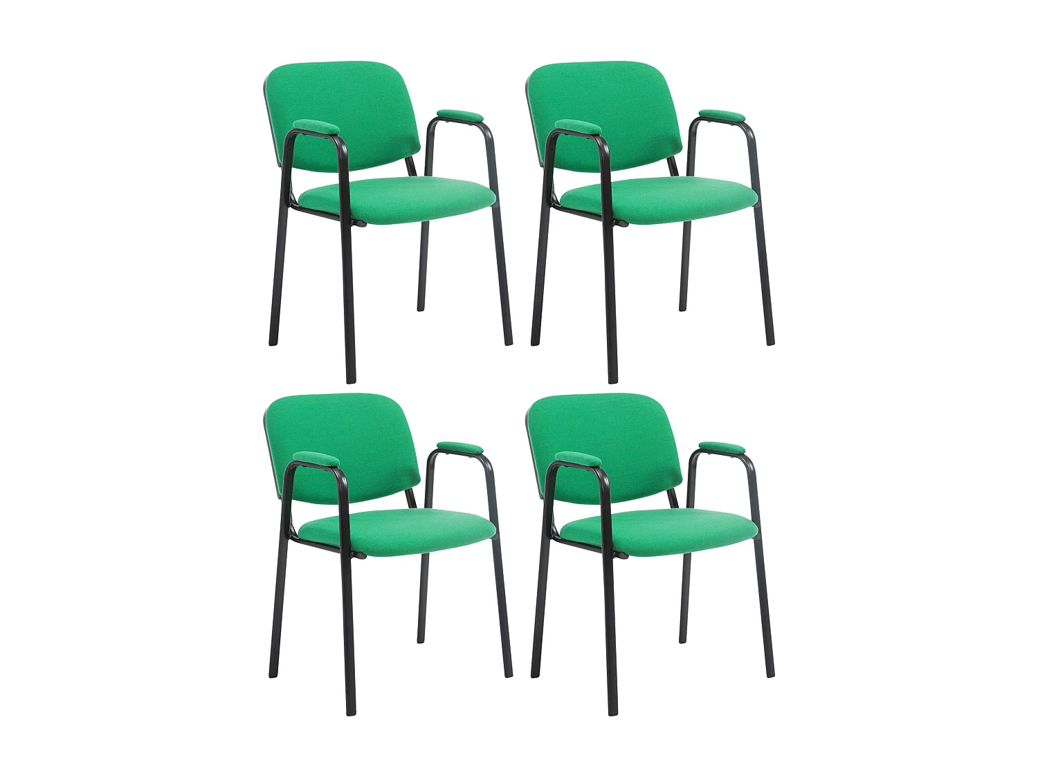 Lot de 4  Chaise de conférence - Tissu & Métal noir mat - Vert - Ken Pro