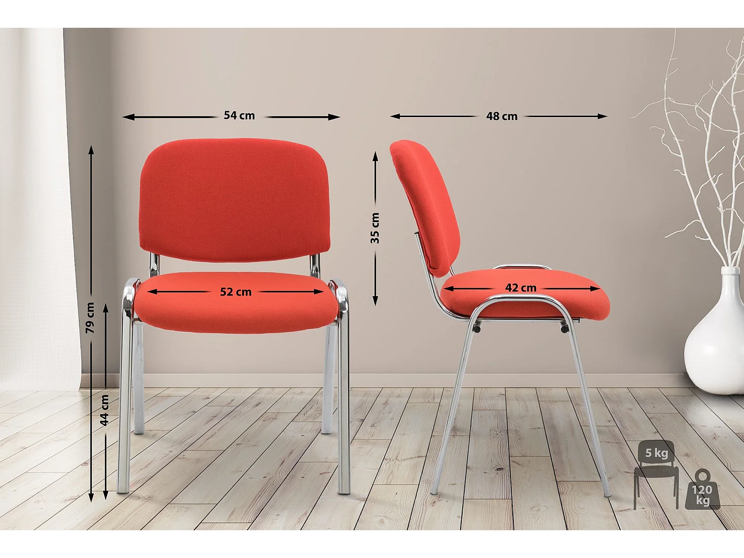 Eetkamerstoelen - Stof & Metaal in chroomoptiek - rood - Ken