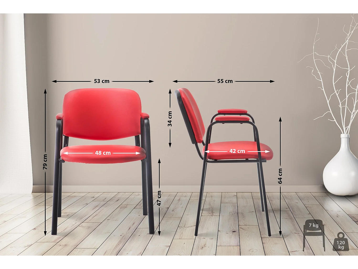 Conferentiestoelen - Kunstleer & Metaal mat zwart - rood - Ken Pro