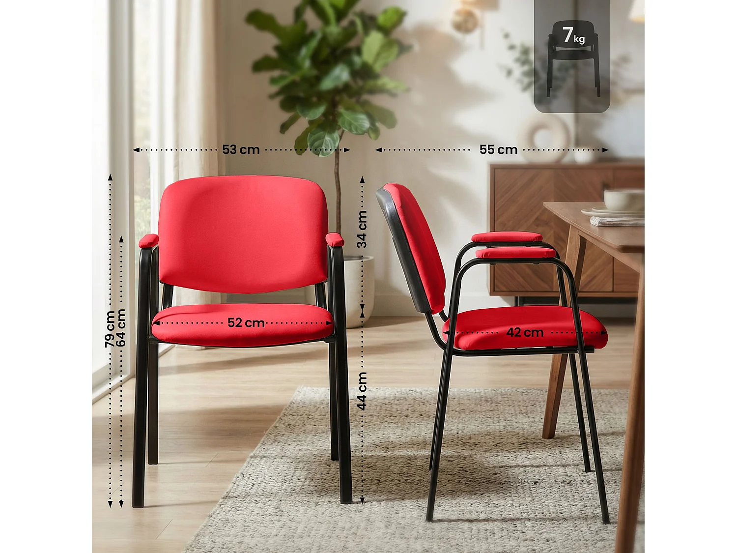 Conferentiestoelen - Kunstleer & wit - rood - Ken Pro