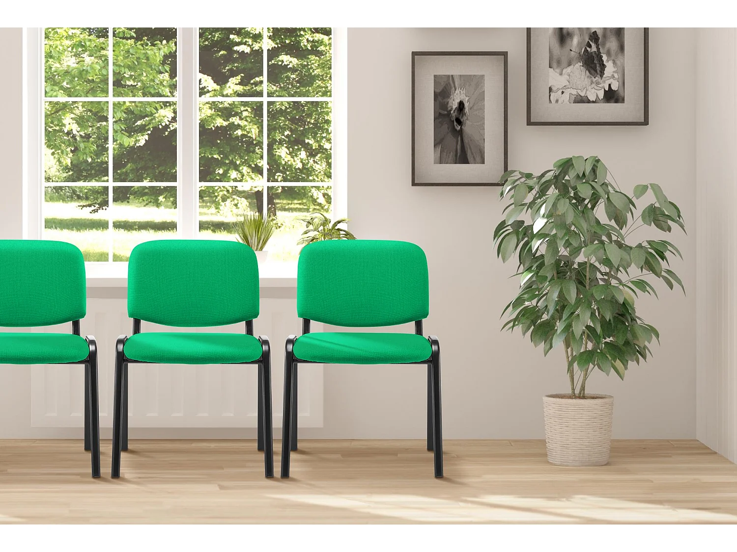 Chaise de conférence - Tissu & Métal noir mat - Vert - Ken