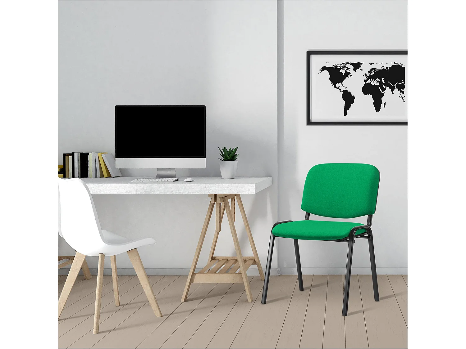 Chaise de conférence - Tissu & Métal noir mat - Vert - Ken