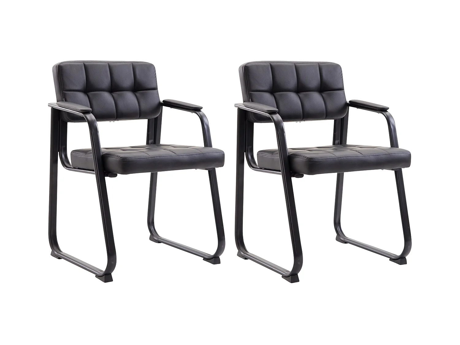 Lot de 2  chaises avec accoudoirs - Similicuir & Blanc - Noir - Canada B