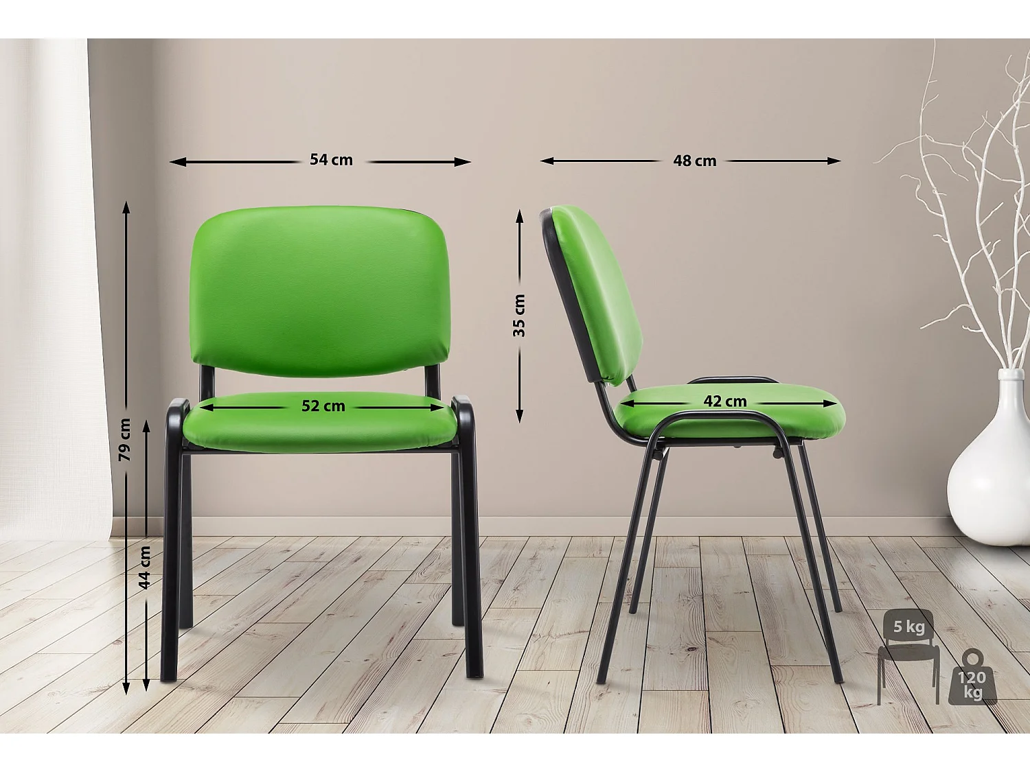 Chaise de salle à manger - Similicuir & Métal noir mat - Vert - Ken