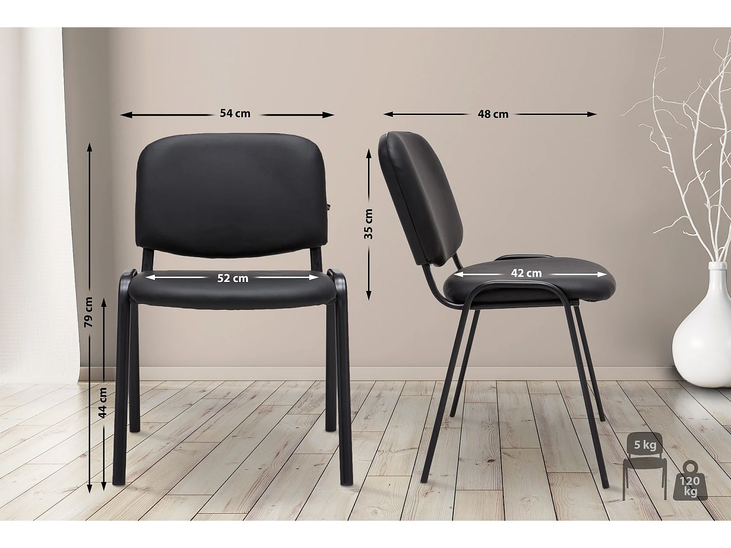 Chaise de salle à manger - Similicuir & Métal noir mat - Noir - Ken