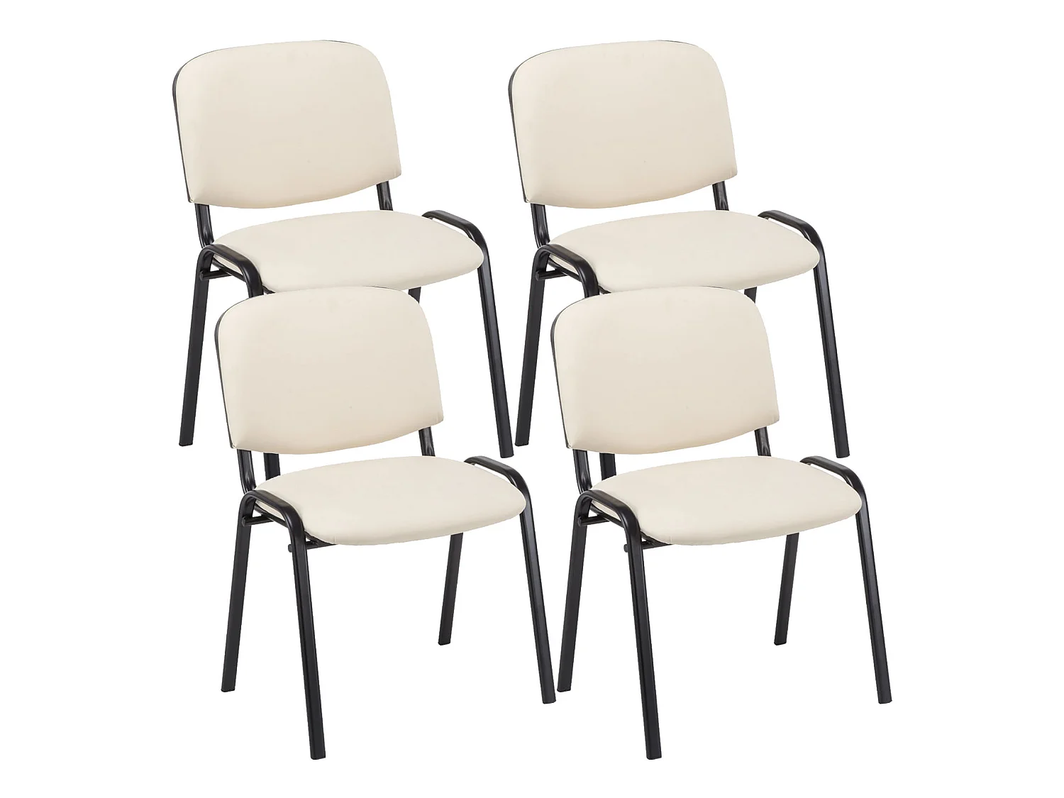 Lot de 4  Chaise de conférence - Similicuir & Métal noir mat - Crème - Ken