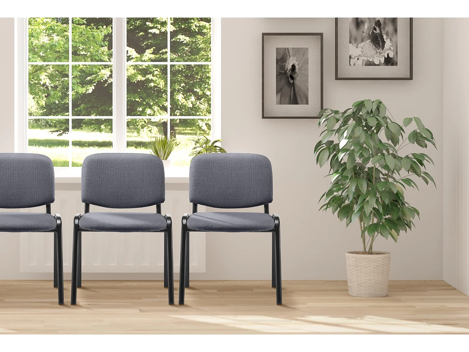 Chaise de conférence - Tissu & Métal noir mat - Gris - Ken