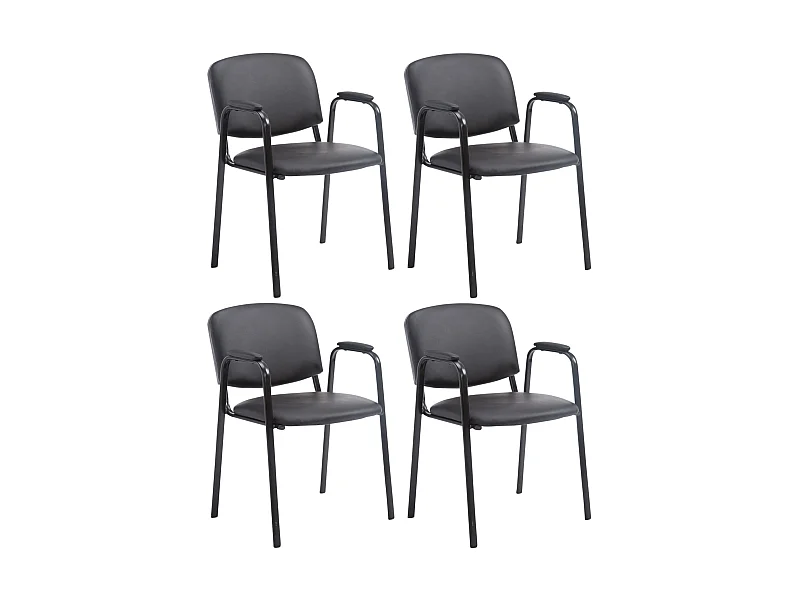 Lot de 4 Chaise de salle à manger - Similicuir & Métal noir mat - Noir - Ken Pro
