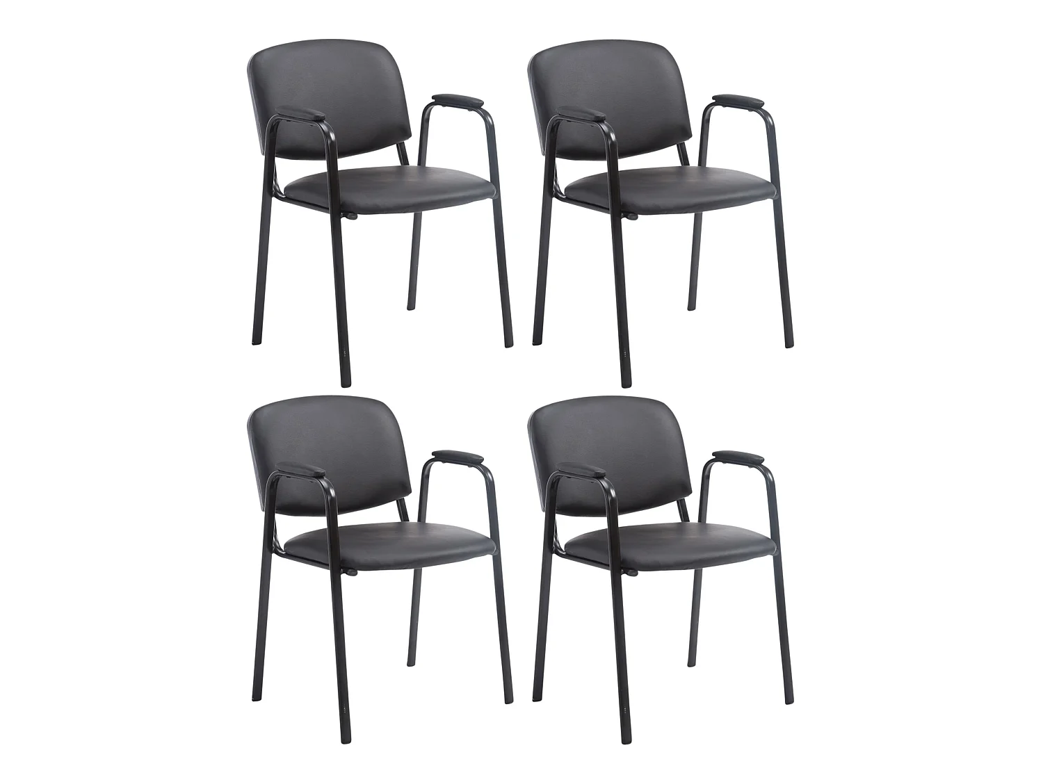 Lot de 4 Chaise de salle à manger - Similicuir & Métal noir mat - Noir - Ken Pro