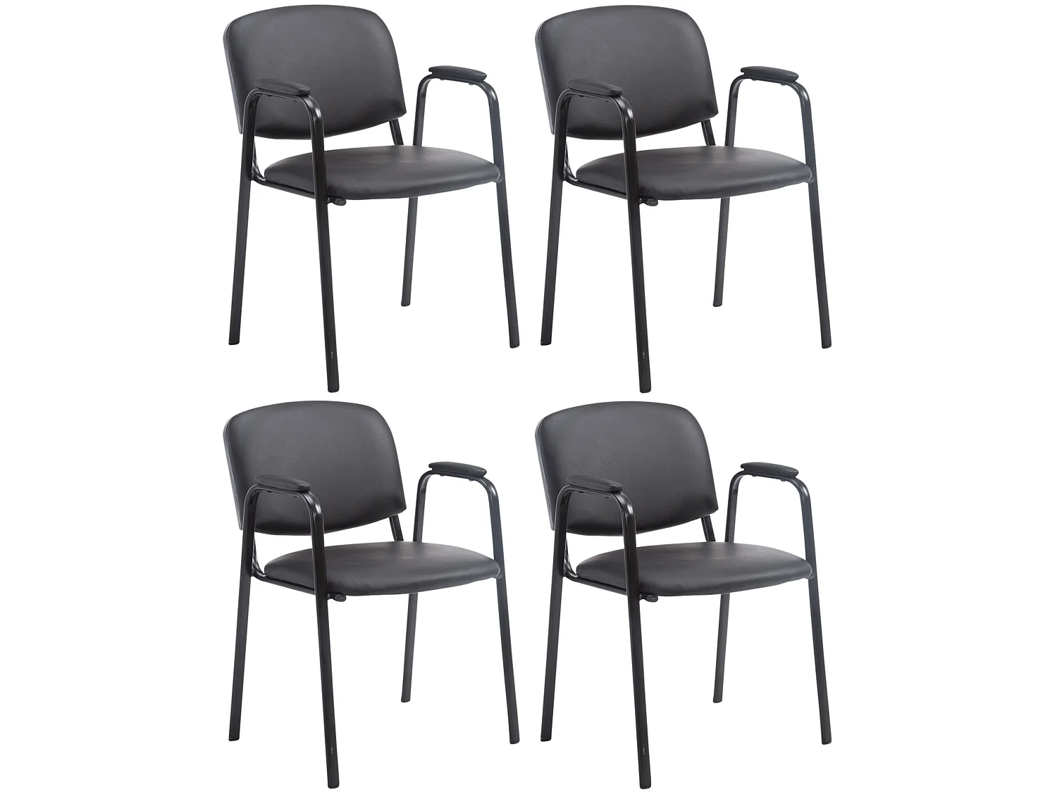 Lot de 4 Chaise de salle à manger - Similicuir & Métal noir mat - Noir - Ken Pro