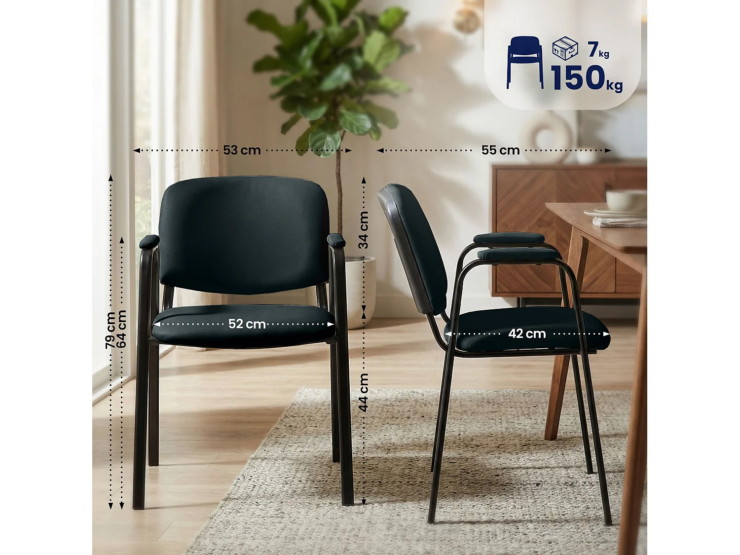 Lot de 4  Chaise de conférence - Similicuir - Noir - Ken Pro
