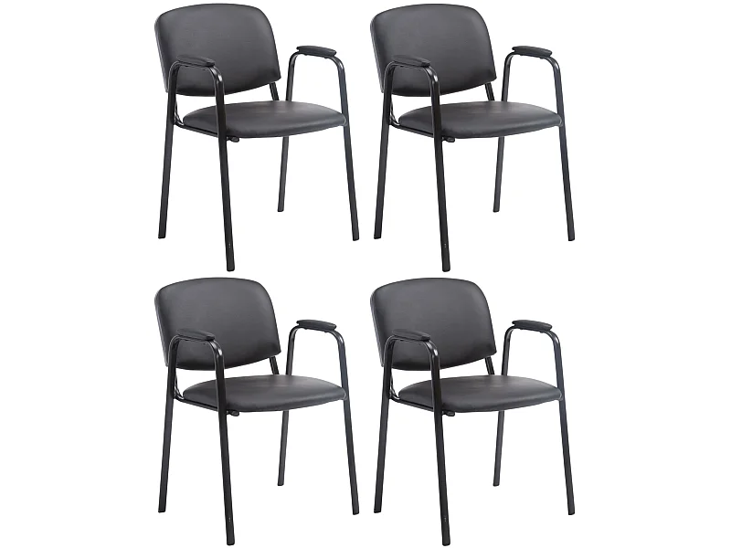 Lot de 4 Chaise de salle à manger - Similicuir & Métal noir mat - Noir - Ken Pro