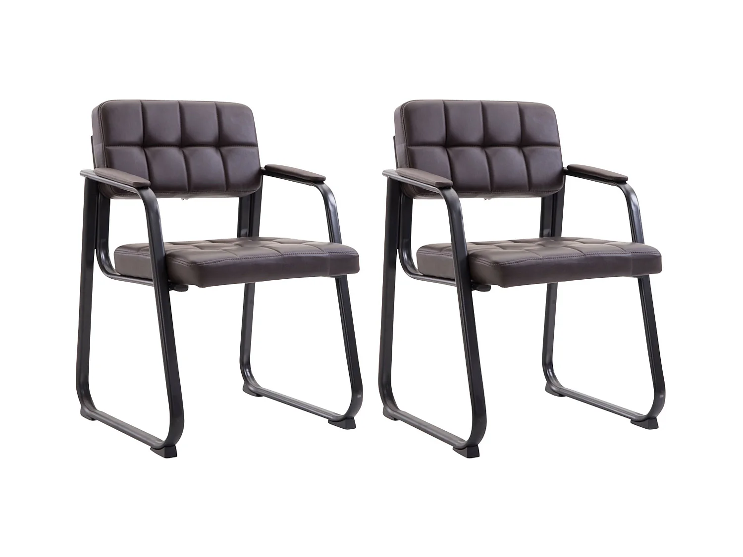 Lot de 2  chaises avec accoudoirs - Similicuir & Blanc - Marron - Canada B