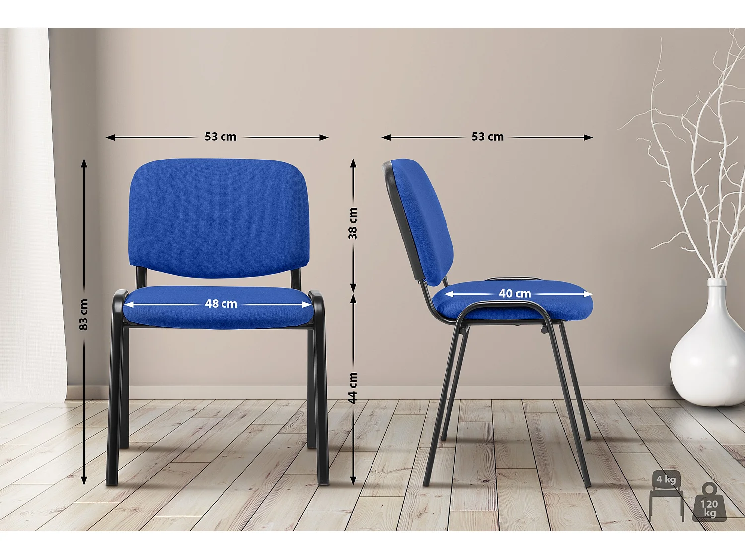 Conferentiestoelen - Stof & Metaal mat zwart - blauw - Ken