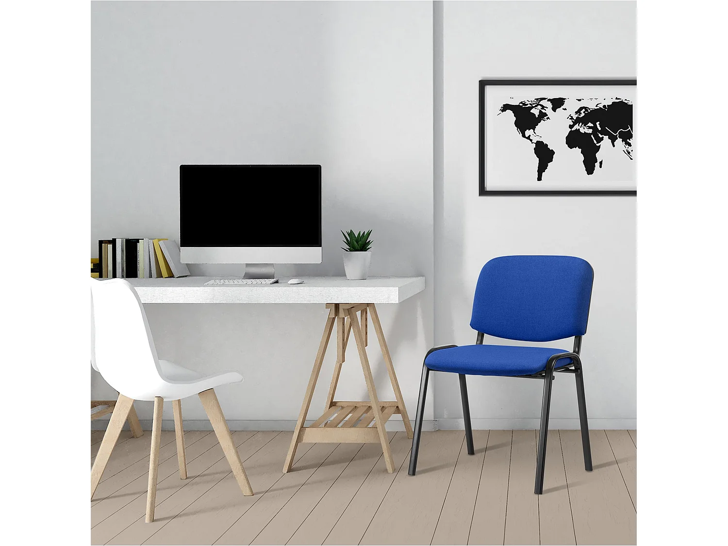 Conferentiestoelen - Stof & Metaal mat zwart - blauw - Ken