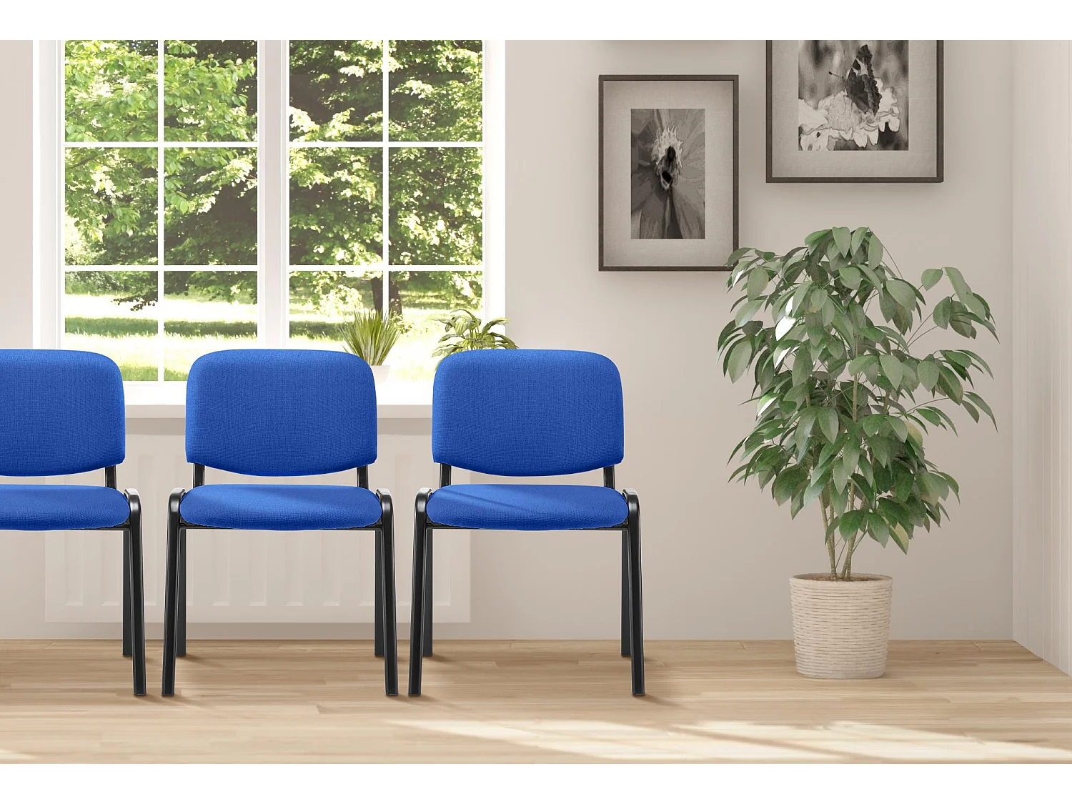 Chaise de conférence - Tissu & Métal noir mat - Bleu - Ken