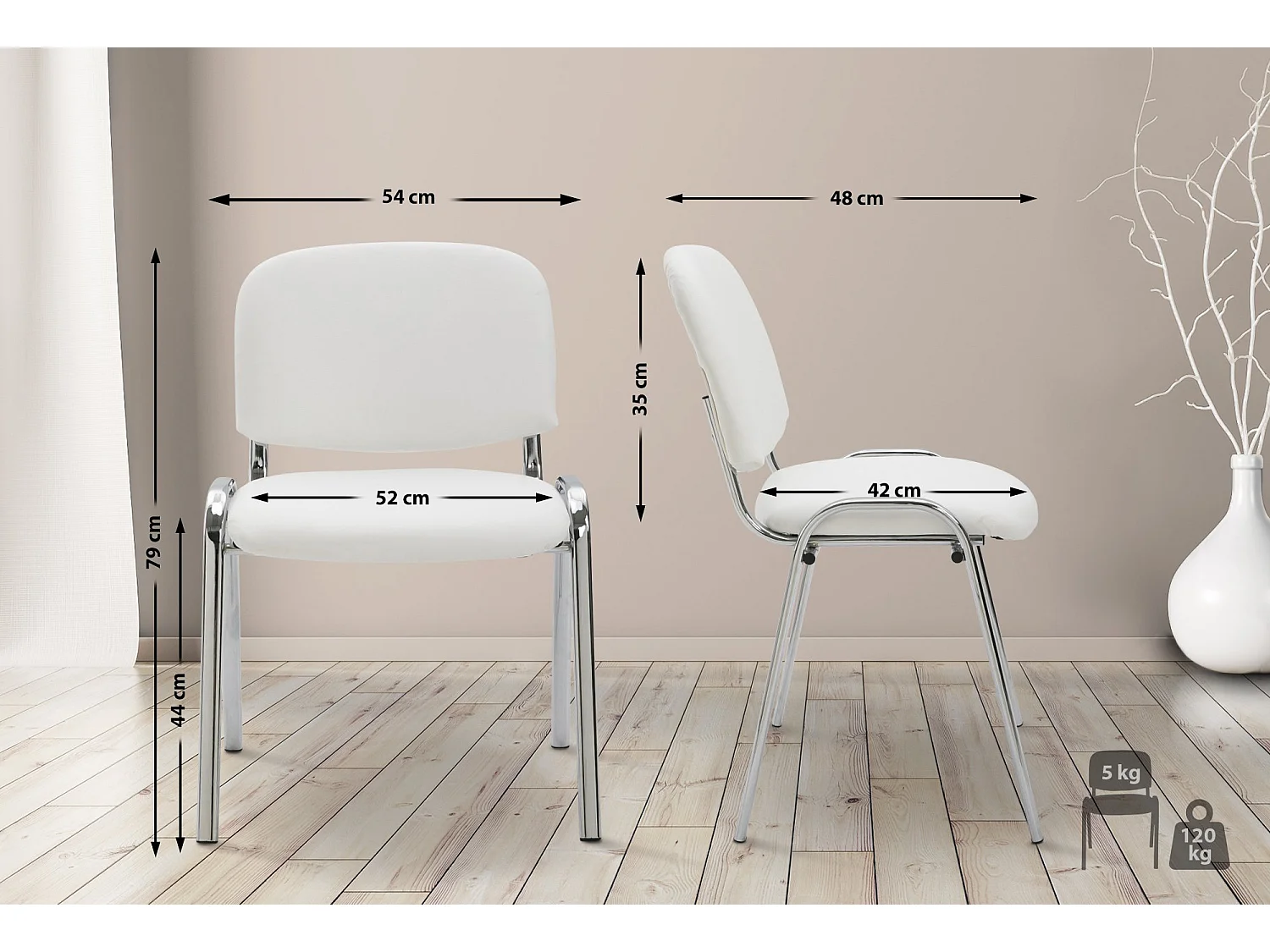 Eetkamerstoelen - Kunstleer & Metaal in chroomoptiek - wit - Ken