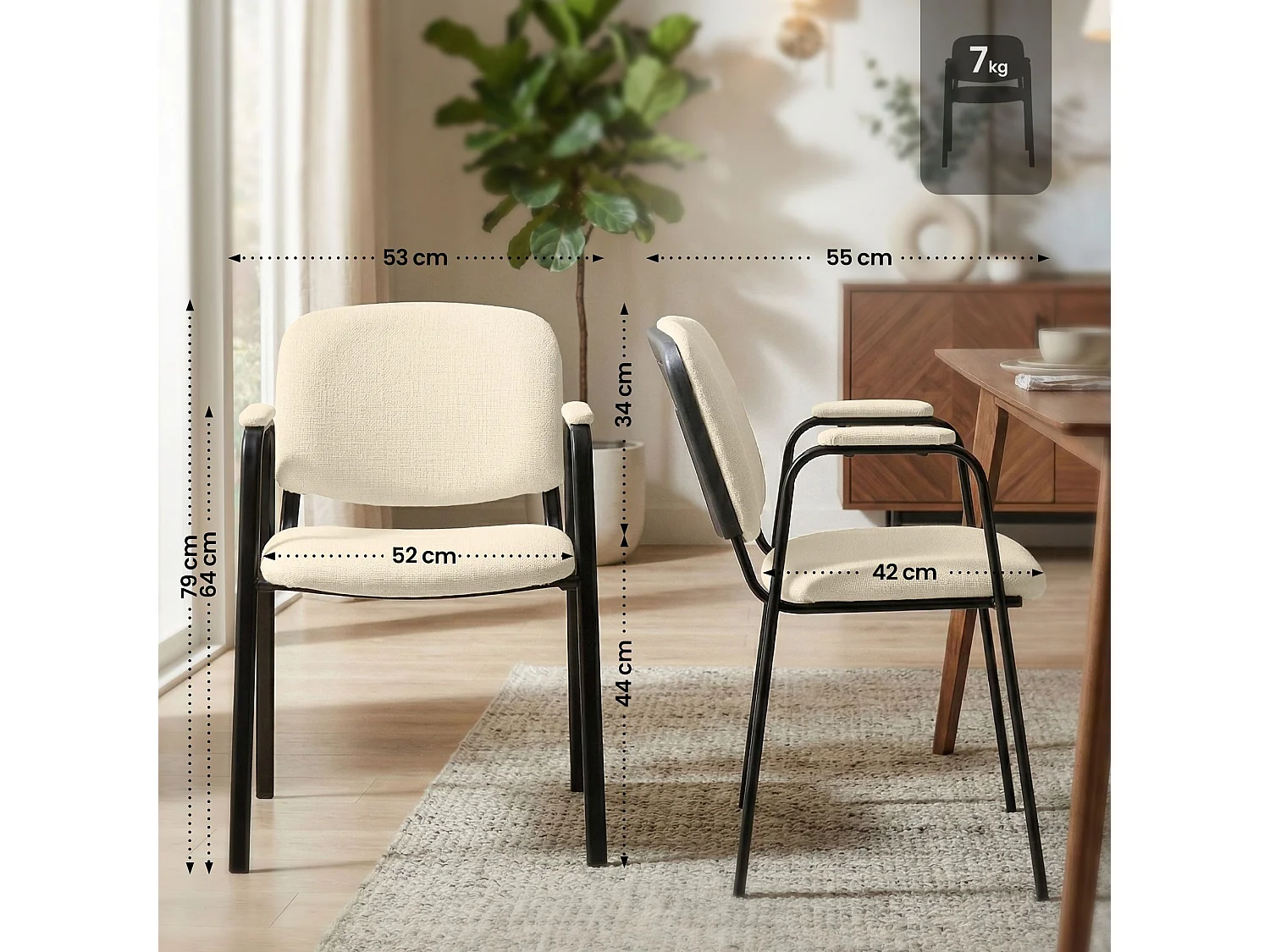 Konferenzstuhl - Stoff & weiß - creme - Ken Pro