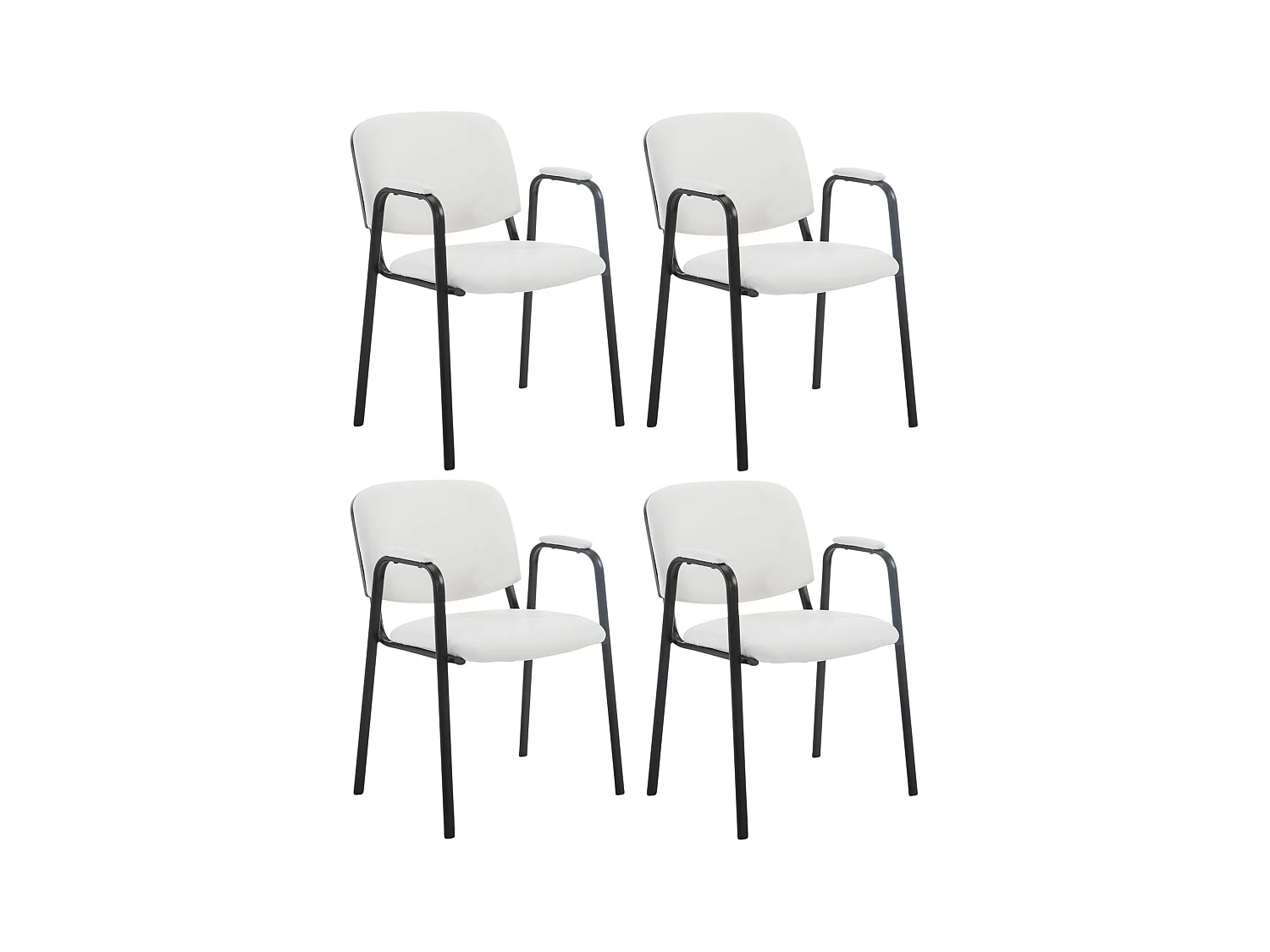 Lot de 4 Chaise de salle à manger - Similicuir & Métal noir mat - Blanc - Ken Pro