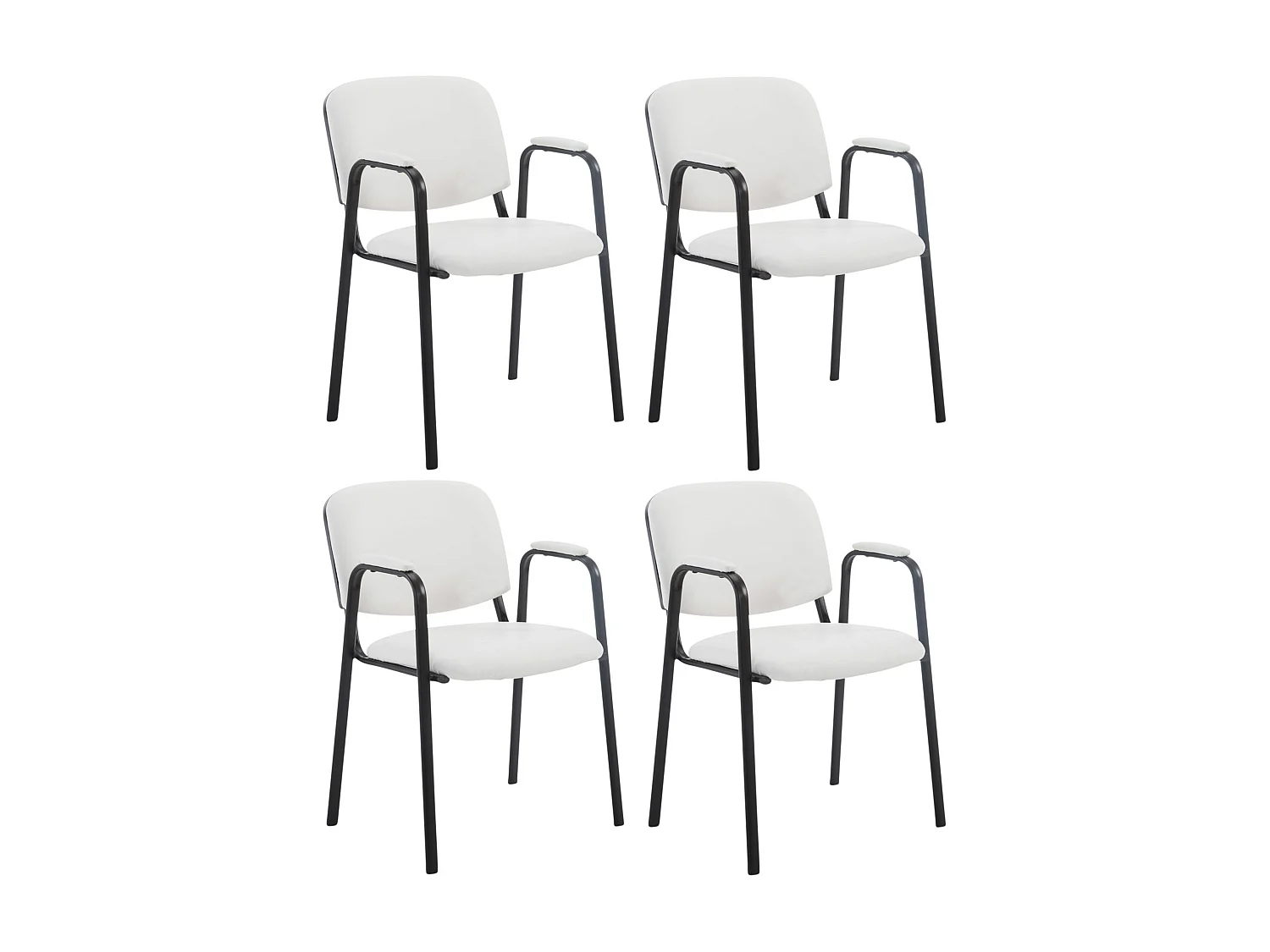 Lot de 4 Chaise de salle à manger - Similicuir & Métal noir mat - Blanc - Ken Pro