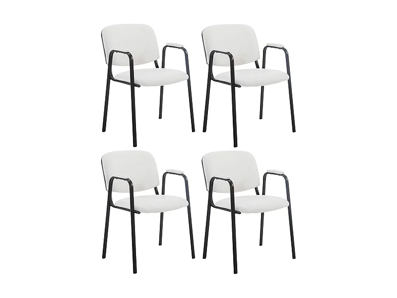 Lot de 4 Chaise de salle à manger - Similicuir & Métal noir mat - Blanc - Ken Pro