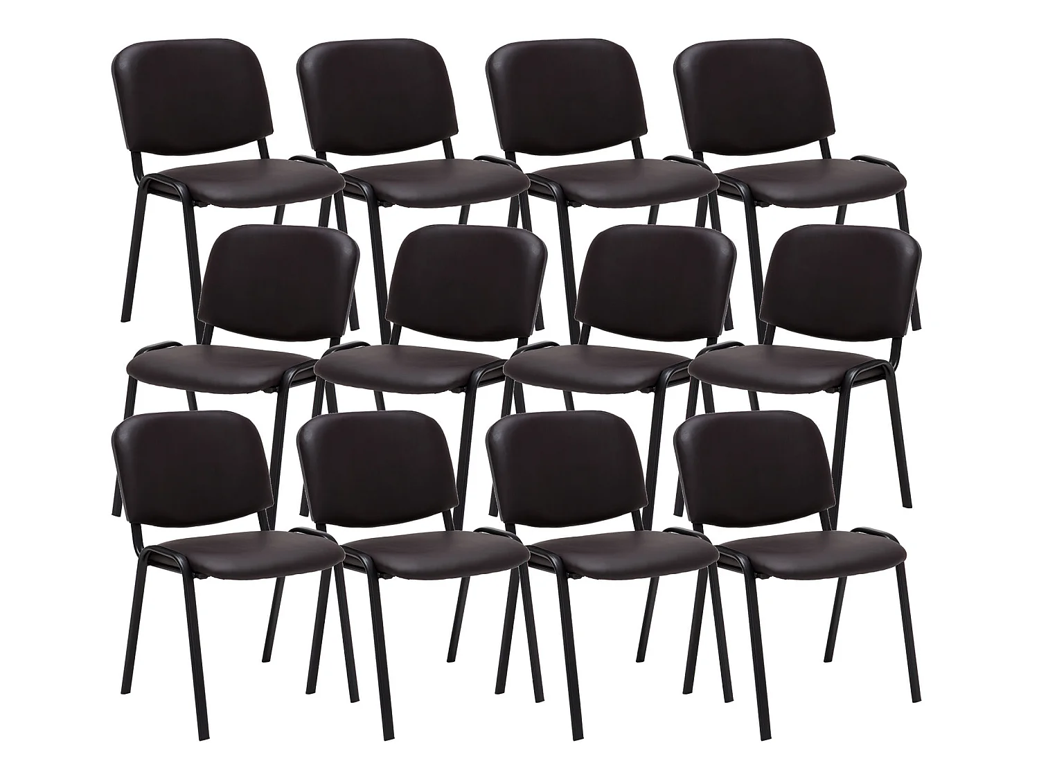 Lot de 12  Chaise de conférence - Similicuir & Métal noir mat - Marron - Ken