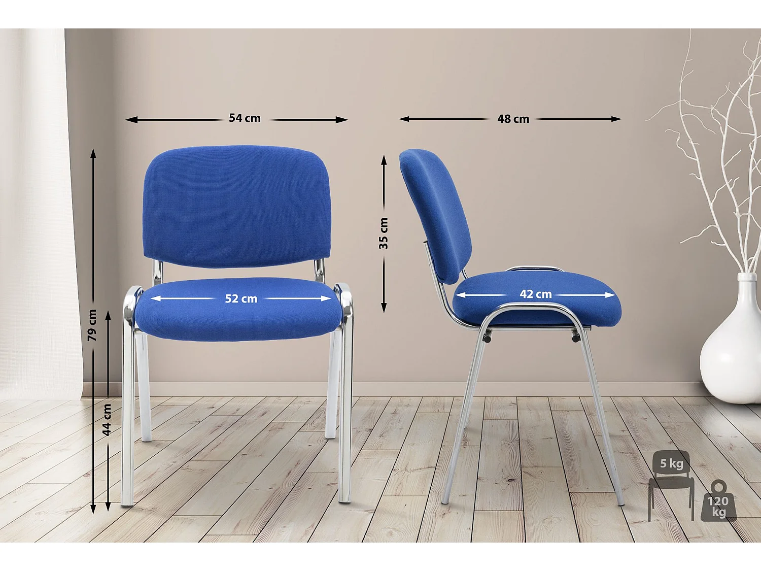 Eetkamerstoelen - Stof & Metaal in chroomoptiek - blauw - Ken