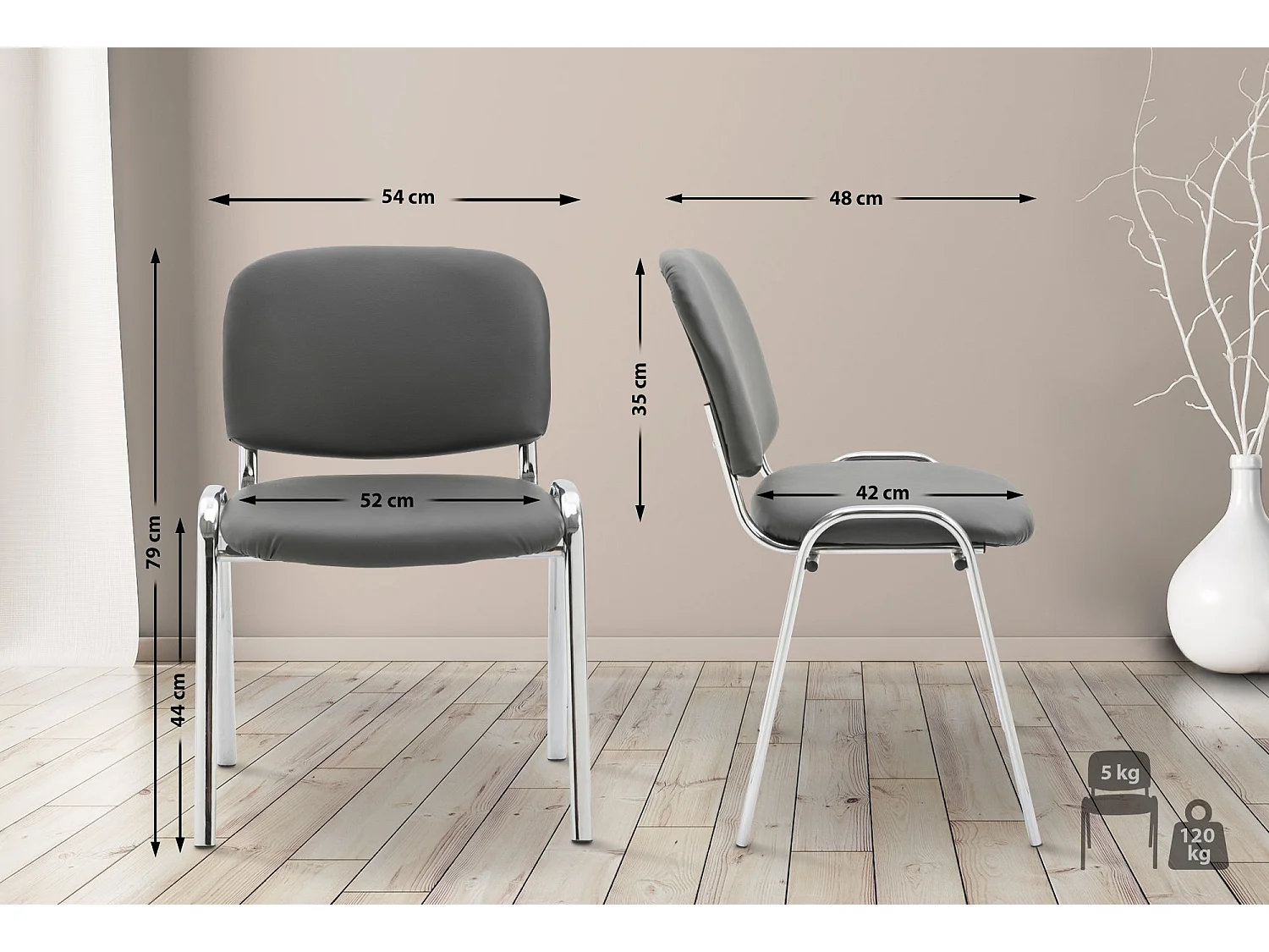 Chaise de salle à manger - Similicuir & Métal chromé - Gris - Ken