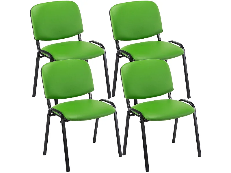 Lot de 4  Chaise de conférence - Similicuir & Métal noir mat - Vert - Ken