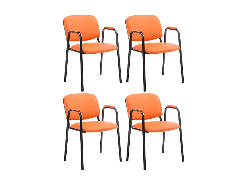 Lot de 4 Chaise de salle à manger - Similicuir & Métal noir mat - Orange - Ken Pro