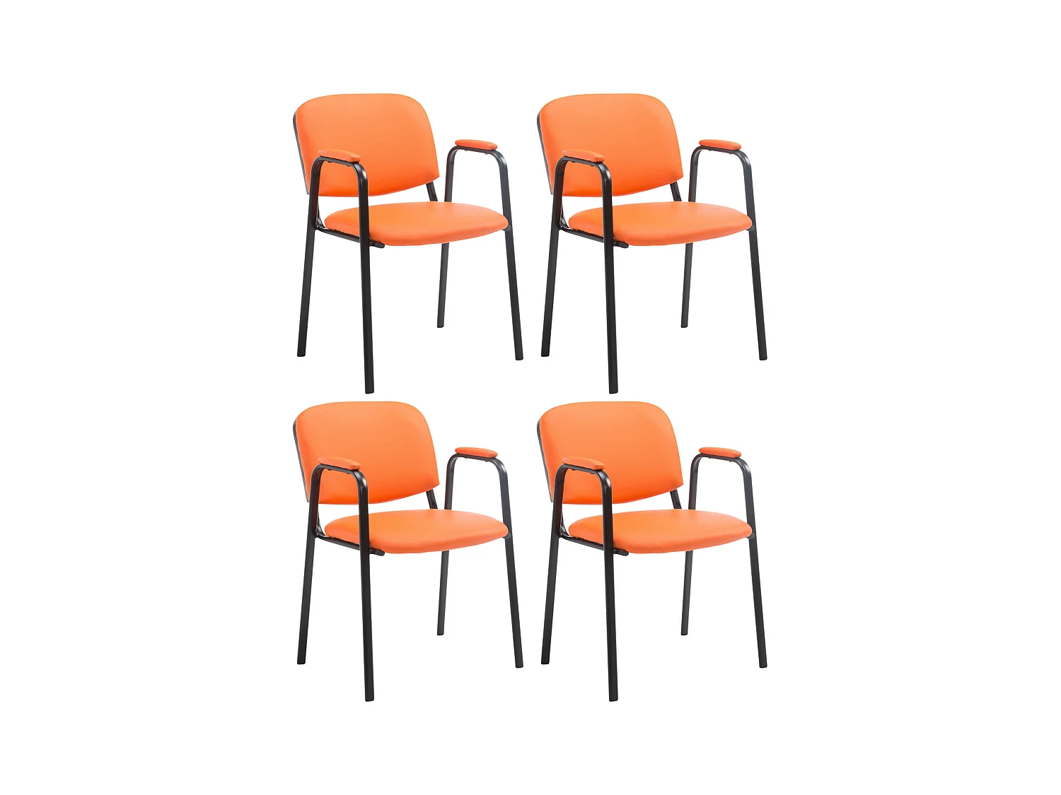 Lot de 4 Chaise de salle à manger - Similicuir & Métal noir mat - Orange - Ken Pro
