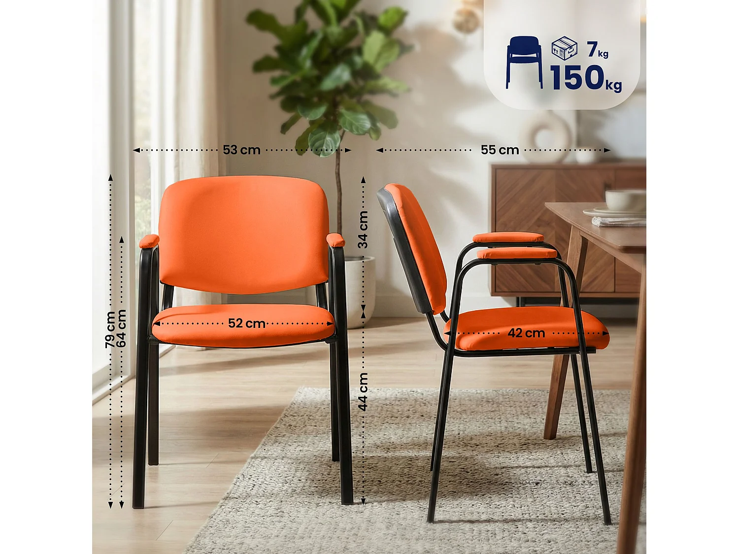 Lot de 4  Chaise de conférence - Similicuir - Orange - Ken Pro