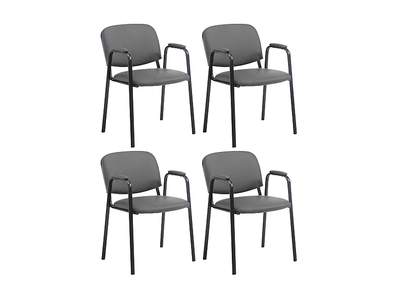 Lot de 4 Chaise de salle à manger - Similicuir & Métal noir mat - Gris - Ken Pro
