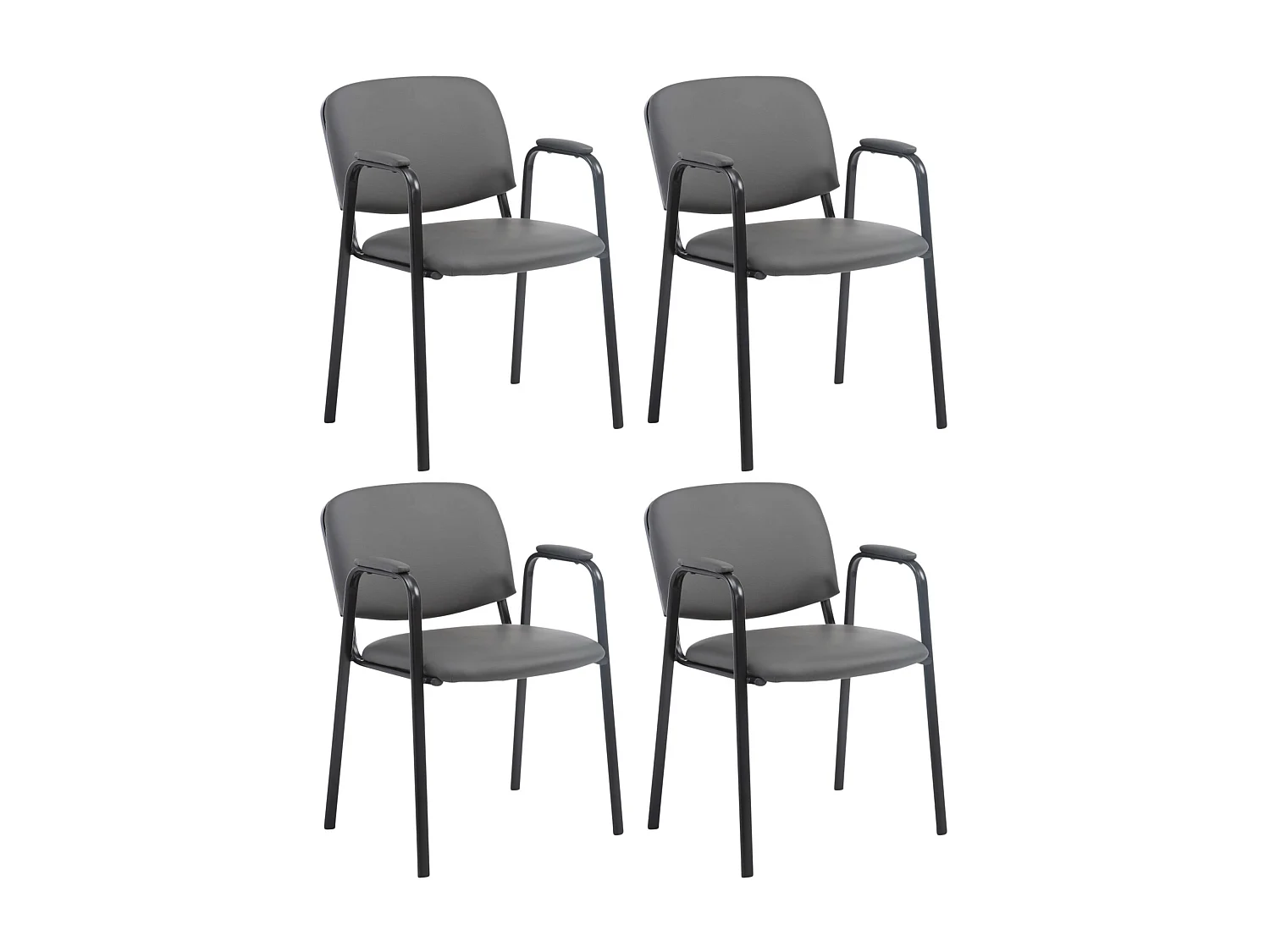 Lot de 4 Chaise de salle à manger - Similicuir & Métal noir mat - Gris - Ken Pro