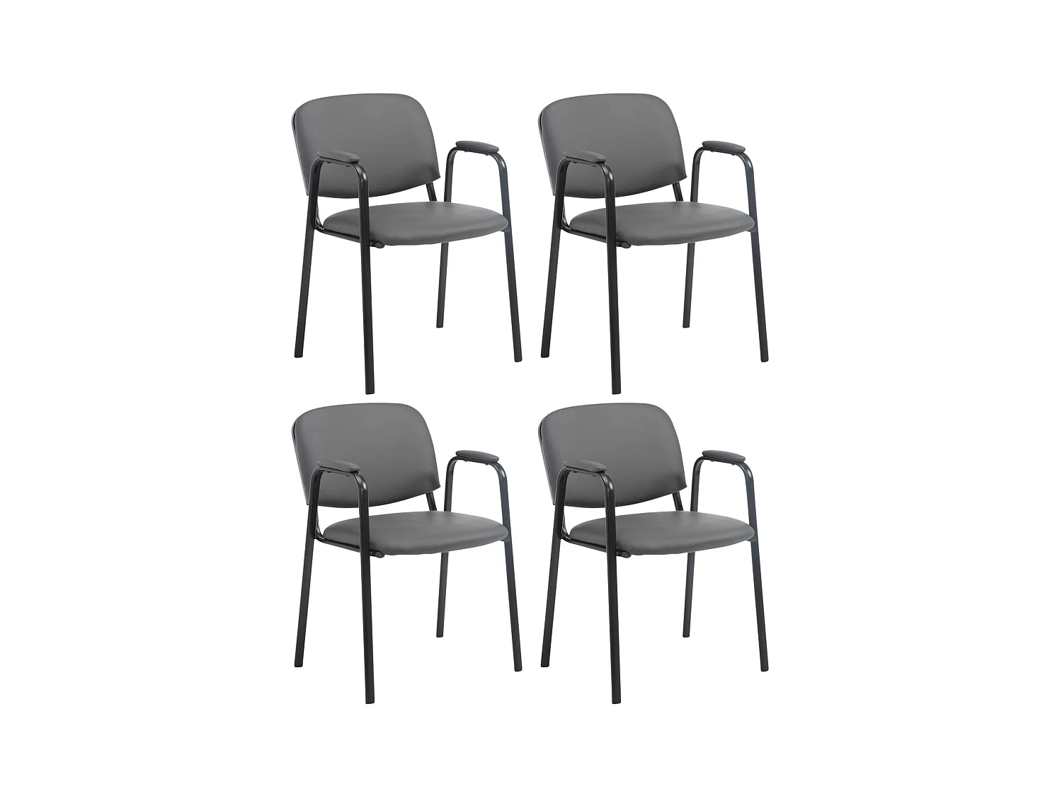 Lot de 4 Chaise de salle à manger - Similicuir & Métal noir mat - Gris - Ken Pro