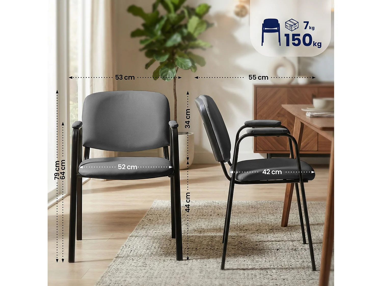 Lot de 4  Chaise de conférence - Similicuir - Gris - Ken Pro